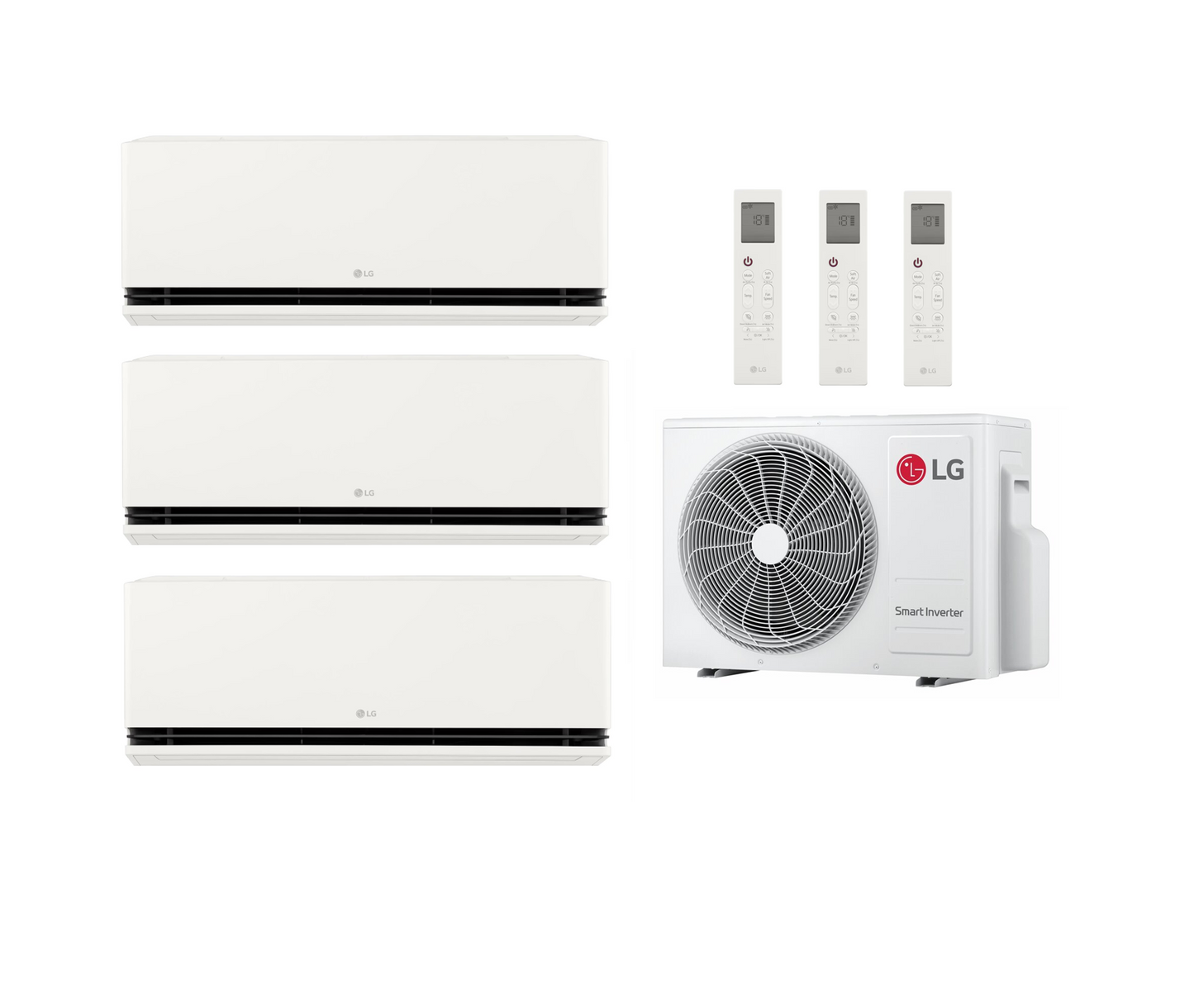 Multi Split Klimaanlage LG 3x Innengerät DUALCOOL AI Deluxe Soft Air P09SND.NS0 2,5 kW + 1x Außengerät MU3R21.U23 6,2 kW