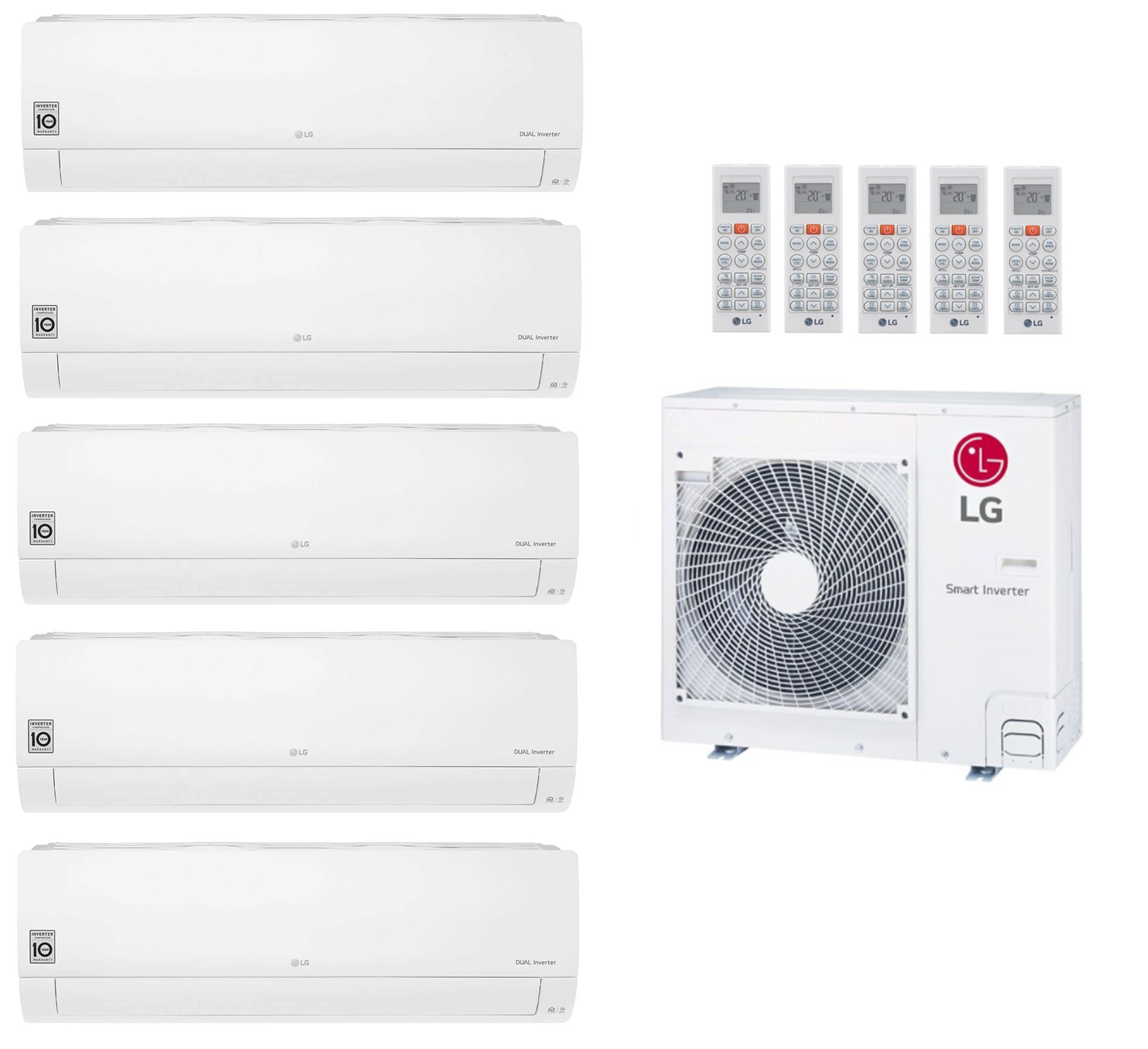 Multi Split Klimaanlage LG 5x Innengerät Standard 2 S09EC.NSJS 2,5 kW + 1x Außengerät MU5R30.U42 8,8 kW