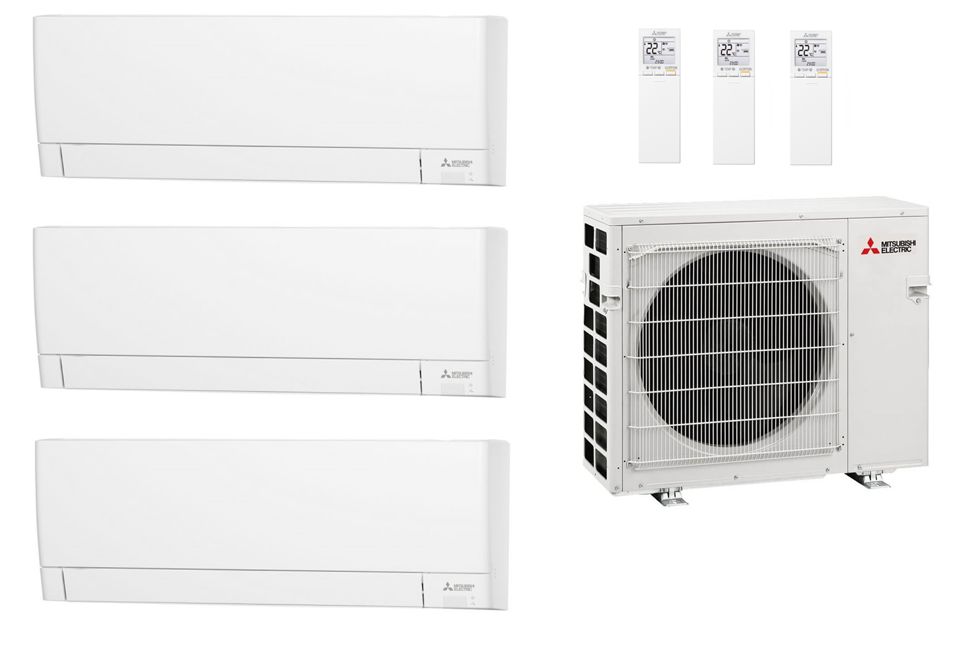 Multi Split Klimaanlage Mitsubishi 3x Innengerät MSZ-AY20VGK 2,0 kW + 1x Außengerät MXZ-3F54VF3 5,4 kW