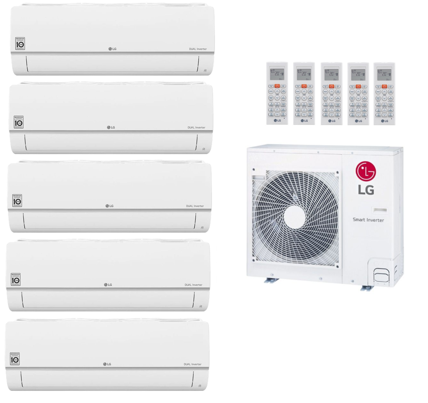 Multi split airconditioning LG 4x binnenunit Standaard Plus PM07SK 2,1 kW + 1x binnenunit Standaard Plus PC24SK 6,6 kW + 1x buitenunit MU5R40 R32 of MU5M40 R410A 11,2 kW