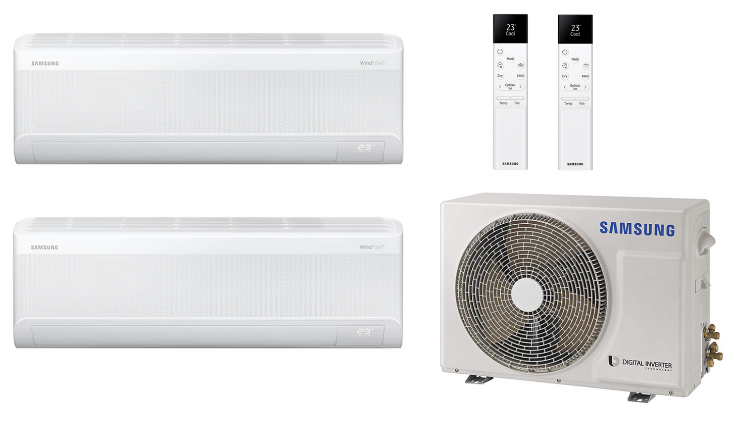 Multi Split Klimaanlage Samsung 2x Innengerät WindFree™ AVANT S2 AR70F09C1AWNEU 2,5 kW + 1x Außengerät AJ040TXJ2KG/EU 4,0 kW