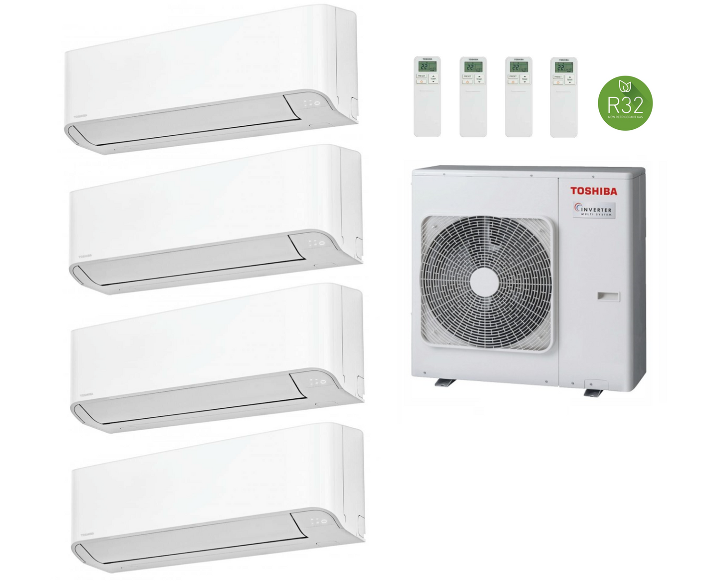 Multi split airconditioning Toshiba 4x binnenunit SEIYA 2 RAS-B10E2KVG-E 2,5 kW + buitenunit RAS-4M27U2AVG-E 8,0 kW
