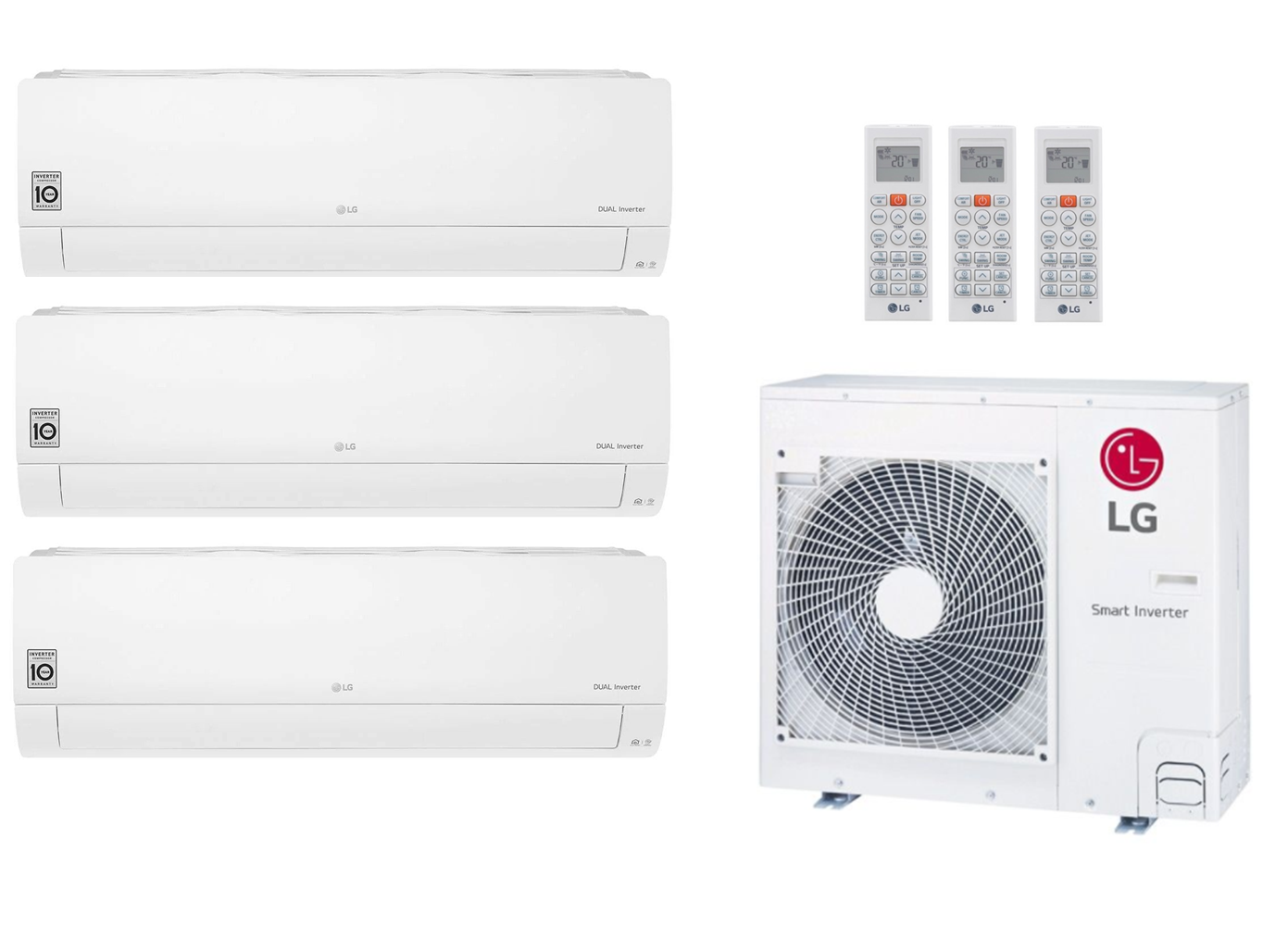 Multi Split Klimaanlage LG 3x Innengerät Standard 2 S12ET 3,5 kW + 1x Außengerät MU4R25 7,0 kW oder MU4R27 7,9 kW