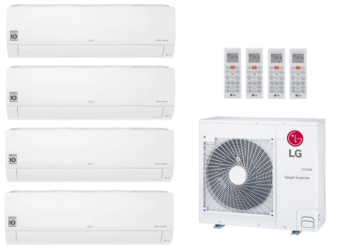 Multi Split Klimaanlage LG 4x Standard 2 MS07ET 2,1 kW + 1x Außengerät MU4R25 7,0 kW oder MU4R27 7,9 kW