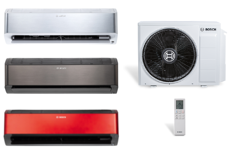 Split airconditioning Bosch Climate 8000i CLC8001i-Set 25 E titanium/zilver/rood 2,5 kW WiFi