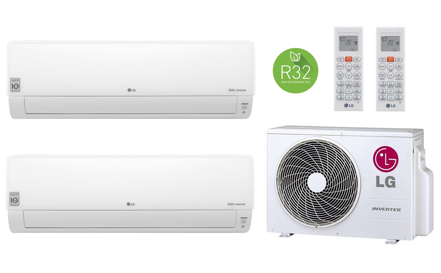 Multi Split Klimaanlage LG 1x Innengerät Deluxe DM07RK 2,1 kW + 1x Innengerät DC09RK 2,5 kW + Außengerät MU2R15 4,1 kW