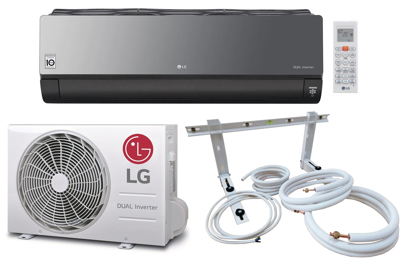 Splitairco LG ARTCOOL Spiegel AC09BK 2,5 kW + optionele montageset 3-12m 