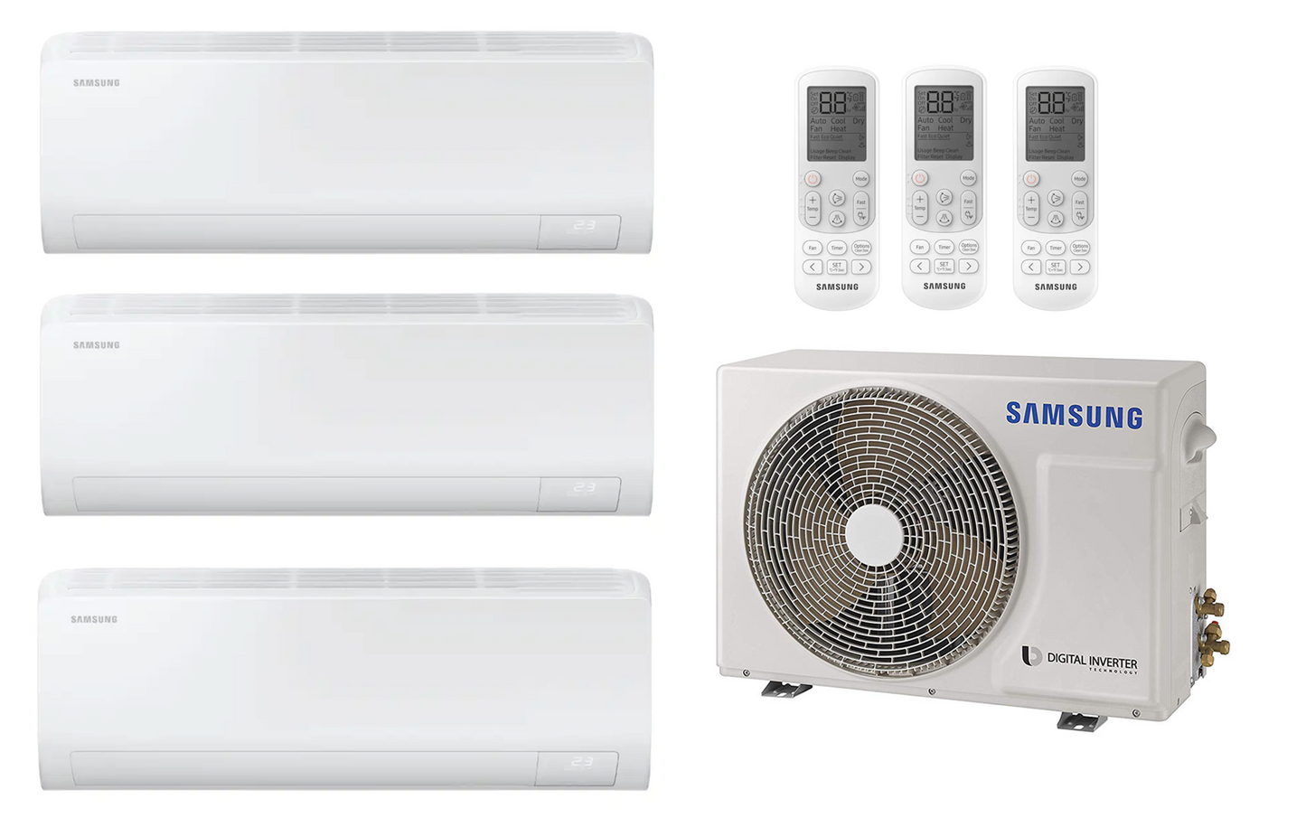 Multi Split Klimaanlage Samsung 3x Innengerät LUZON S2 AR50F09C1BHNEU 2,5 kW + 1x Außengerät AJ052TXJ3KG/EU 5,2 kW