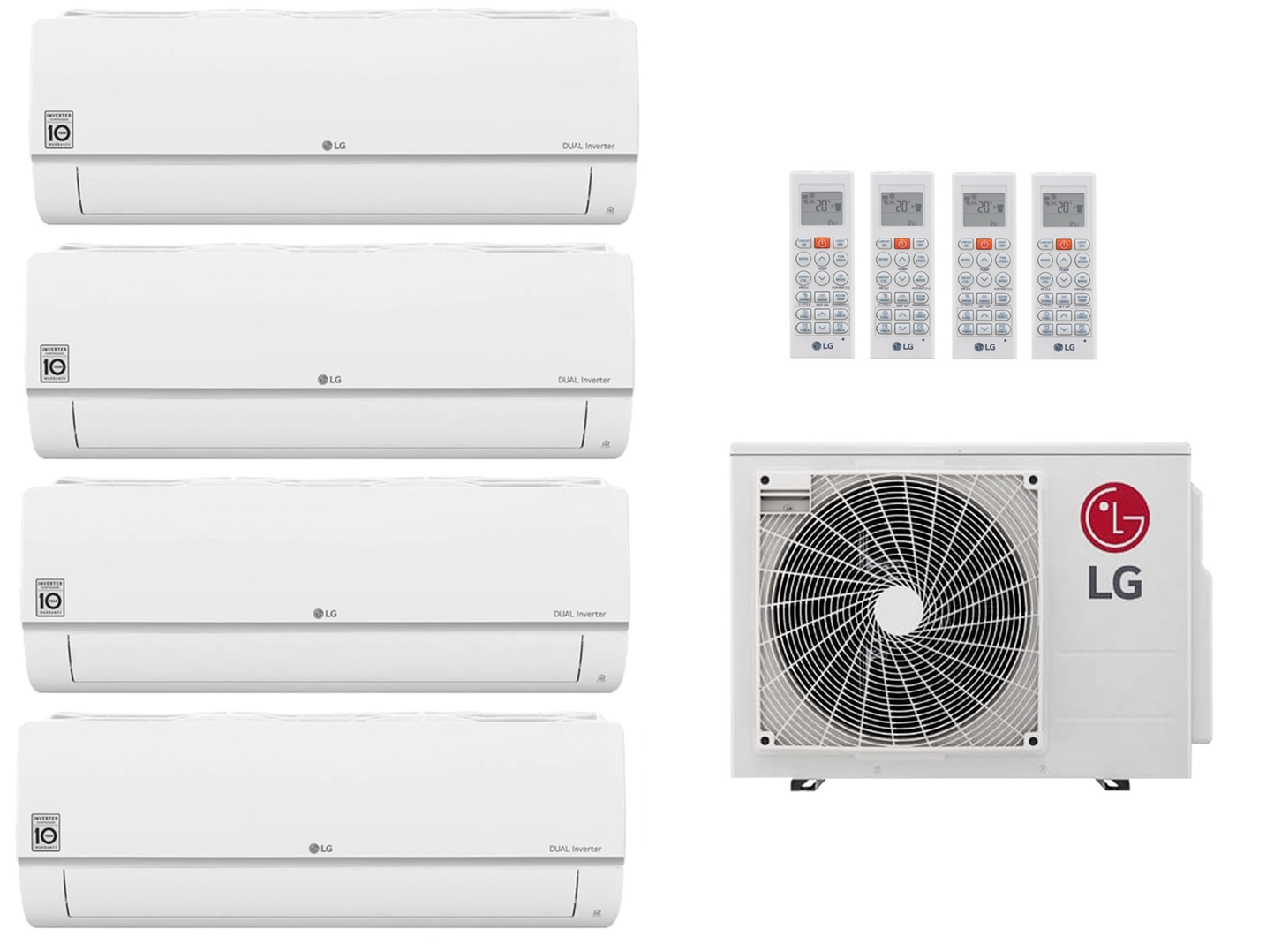 Multi Split Klimaanlage LG 4x Innengerät Standard Plus PM07SK 2,1 kW + 1x Außengerät MU4R25 7,0 kW oder MU4R27 7,9 kW