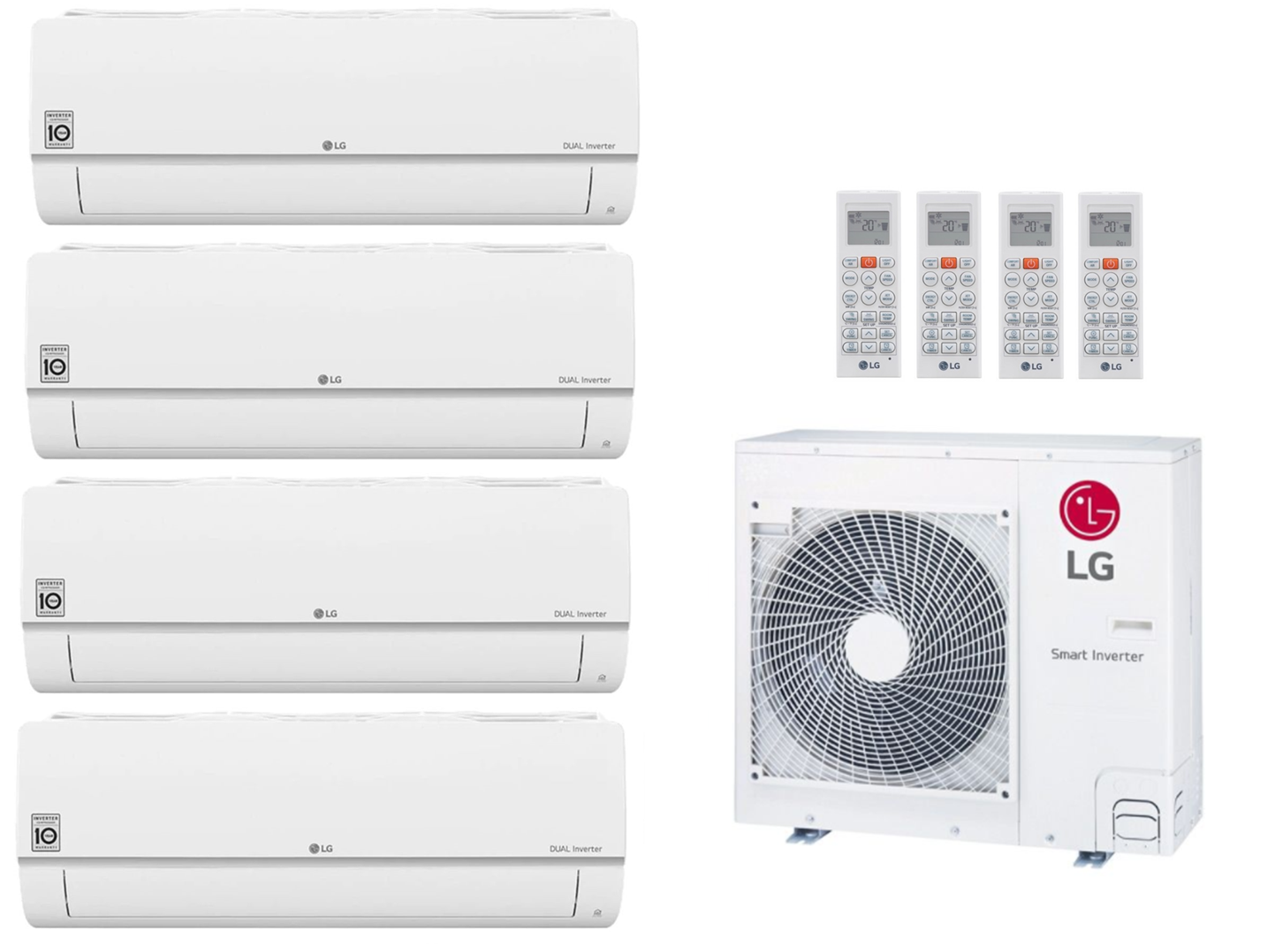 Multi split airconditioning LG 4x binnenunit Standaard Plus PC12SK 3,5 kW + buitenunit MU5R30 8,8 kW