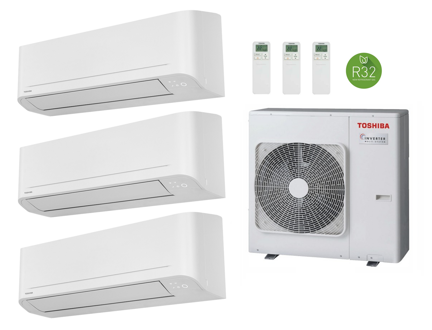 Multi Split Klimaanlage Toshiba 3x Innengerät SEIYA 2 RAS-B10E2KVG-E 2,5 kW + Außengerät RAS-3M26U2AVG-E 7,5 kW