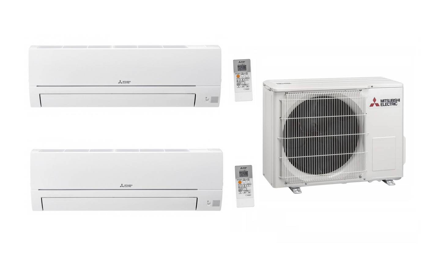 Multi Split Klimaanlage Mitsubishi 1x Innengerät MSZ-HR25VF 2,5 kW + 1x Innengerät MSZ-HR35VF 3,5 kW + Außengerät MXZ-2HA40VF 4 kW