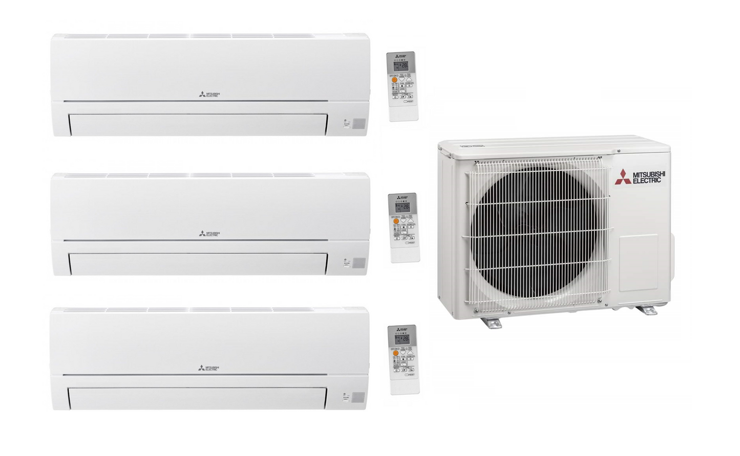 Multi Split Klimaanlage Mitsubishi 3 Innengeräte MSZ-HR25VF 2,5 kW + Außengerät MXZ-3HA50VF 5 kW