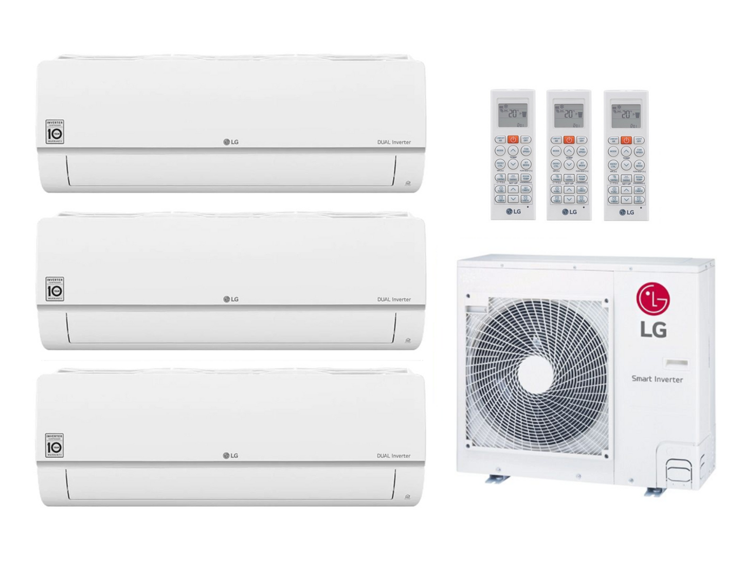 Multi Split Klimaanlage LG 3x Innengerät Standard Plus PC12SK 3,5 kW + 1x Außengerät MU4R25 7,0 kW oder MU4R27 7,9 kW