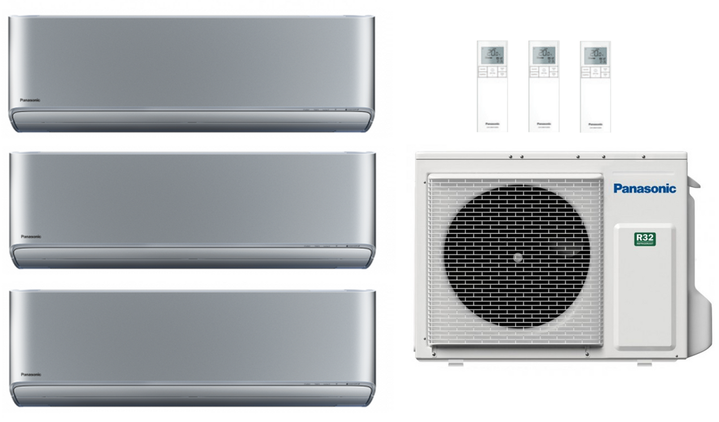 Multi Split Klimaanlage Panasonic 3x ETHEREA 2,5 kW Weiß CS-Z25ZKEW, Silber CS-XZ25ZKEW o. Graphit CS-XZ25ZKEW-H + 1x Außengerät CU-3Z52TBE 5,2 kW oder CU-3Z68TBE 6,8 kW