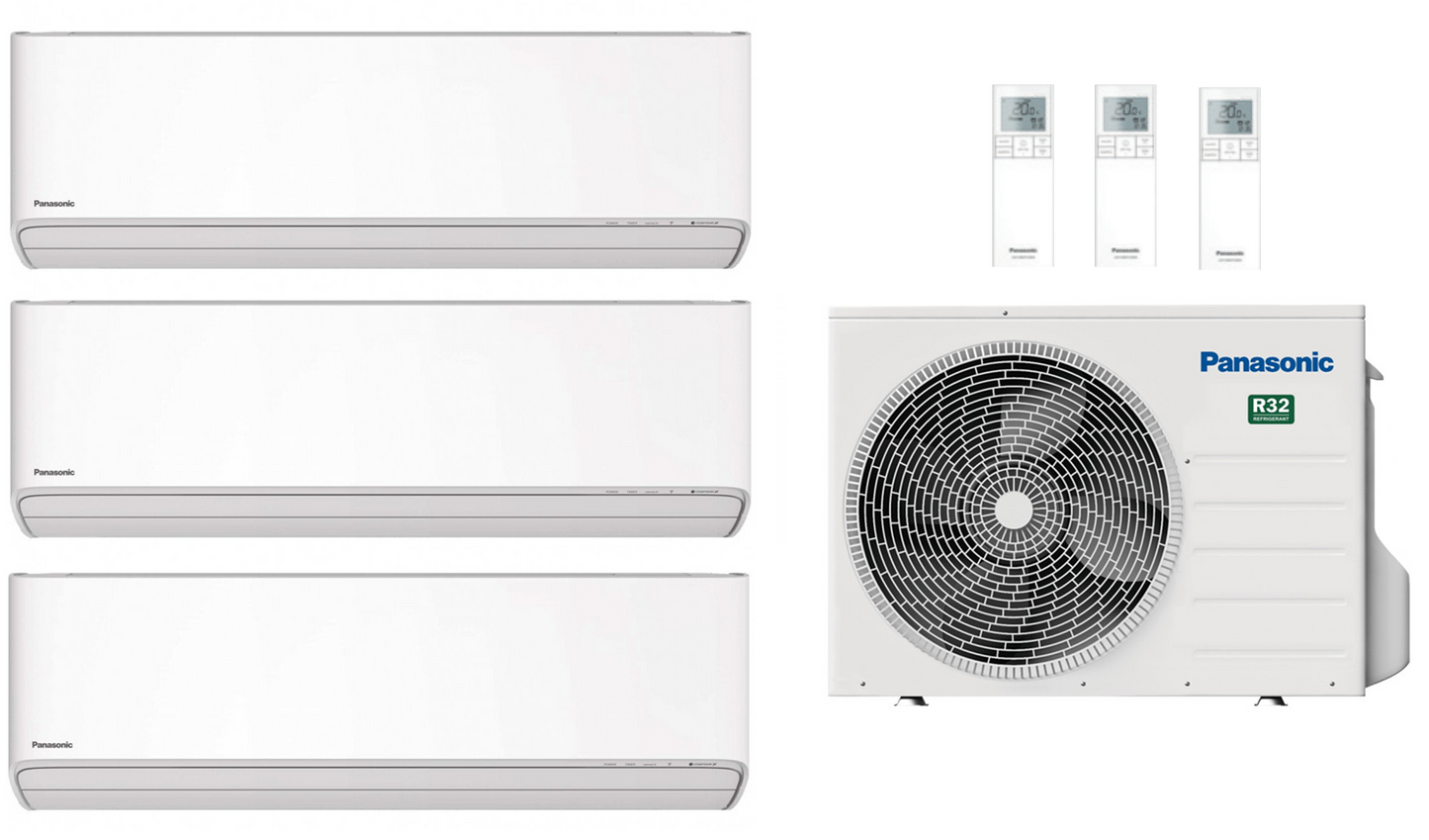 Multi Split Klimaanlage Panasonic 3x ETHEREA 2,0 kW Weiß CS-Z20ZKEW, Silber CS-XZ20ZKEW o. Graphit CS-XZ20ZKEW-H + 1x Außengerät CU-3Z52TBE 5,20 kW