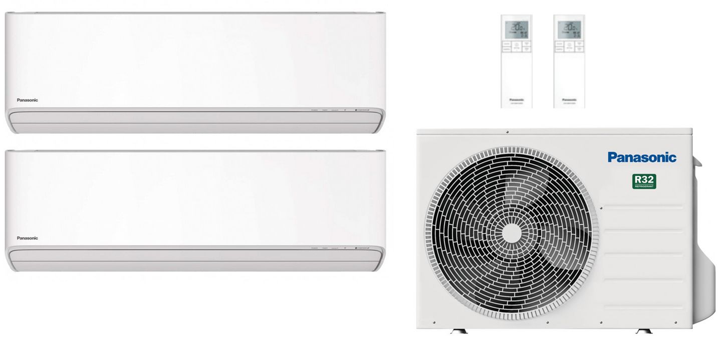 Multi Split Klimaanlage Panasonic 2x ETHEREA 2,5 kW Weiß CS-Z25ZKEW, Silber CS-XZ25ZKEW o. Graphit CS-XZ25ZKEW-H + 1x Außengerät CU-2Z35TBE 3,5 kW o. CU-2Z41TBE 4,1 kW