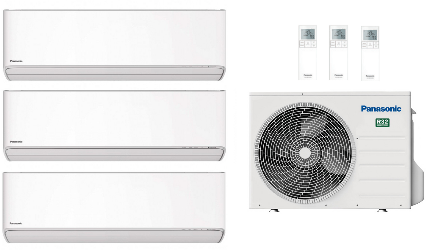 Panasonic Multi Split Klimaanlage 6,8 kW mit 3x 3,5 kW Etherea Weiß / Silber / Graphit