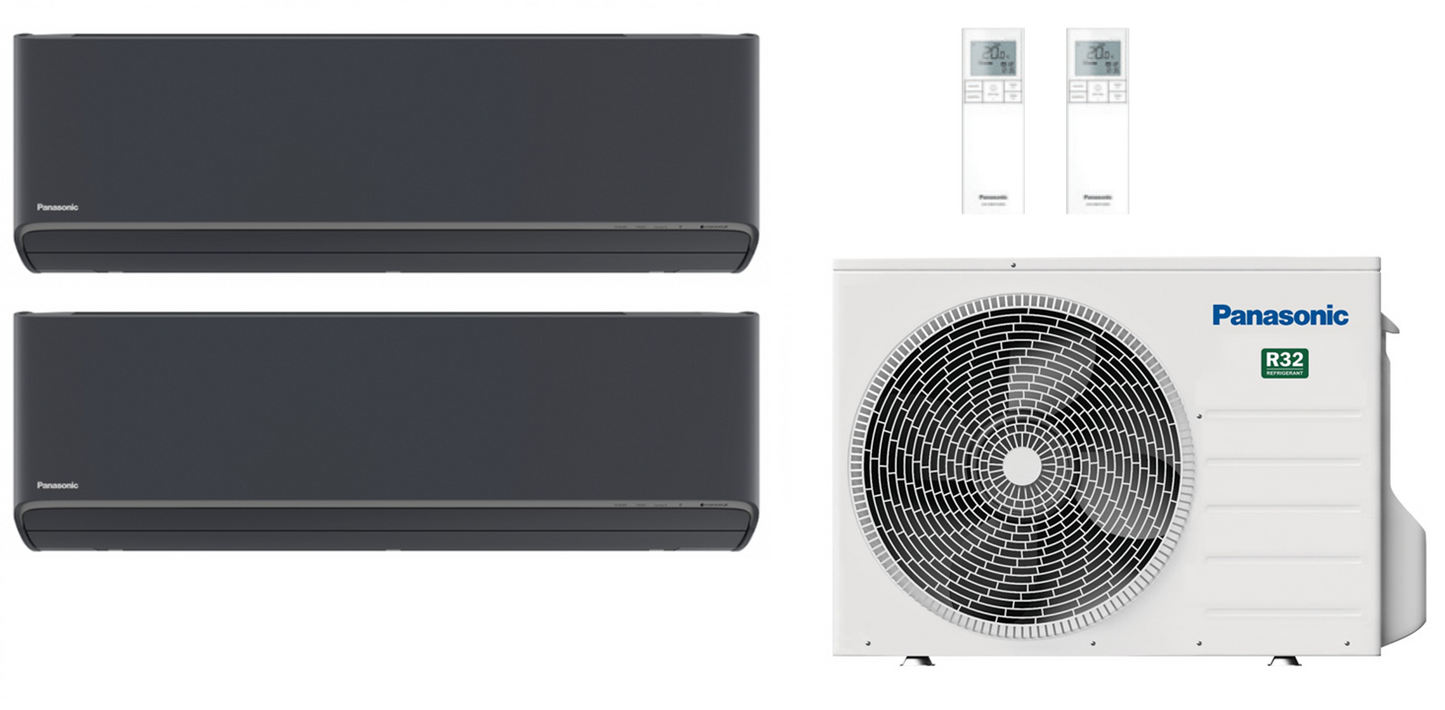 Multi Split Klimaanlage Panasonic 2x ETHEREA 2,5 kW Weiß CS-Z25ZKEW, Silber CS-XZ25ZKEW o. Graphit CS-XZ25ZKEW-H + 1x Außengerät CU-2Z35TBE 3,5 kW o. CU-2Z41TBE 4,1 kW