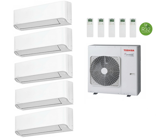 Multi Split Klimaanlage Toshiba 5x Innengerät SEIYA 2 RAS-B10E2KVG-E 2,5 kW + Außengerät RAS-5M34U2AVG-E 10,0 kW