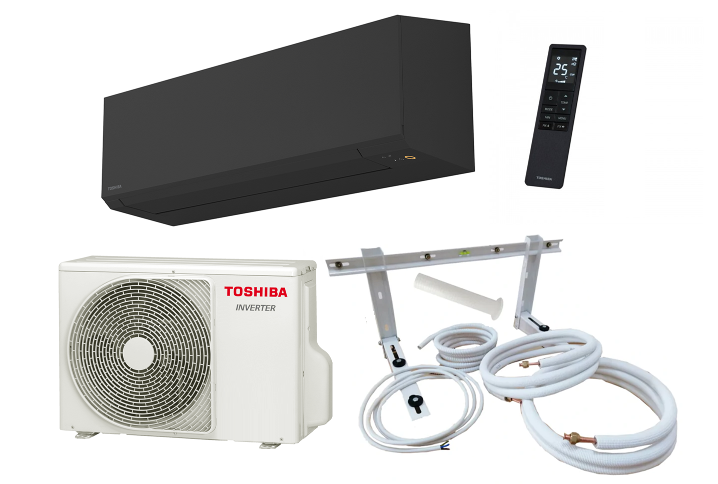 Split Klimaanlage Toshiba SHORAI EDGE White / Black RAS-B13G3KVSG-E / RAS-B13G3KVSGB-E + RAS-13J2AVSG-E1 3,5 kW + optionales Montageset 3-15m